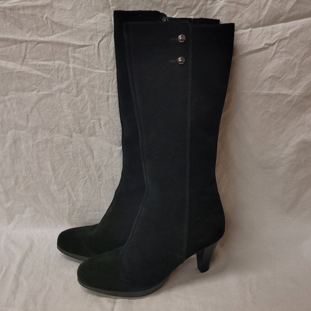 La Canadienne Otis Tall Sueded Black Heeled Boots Women's 6